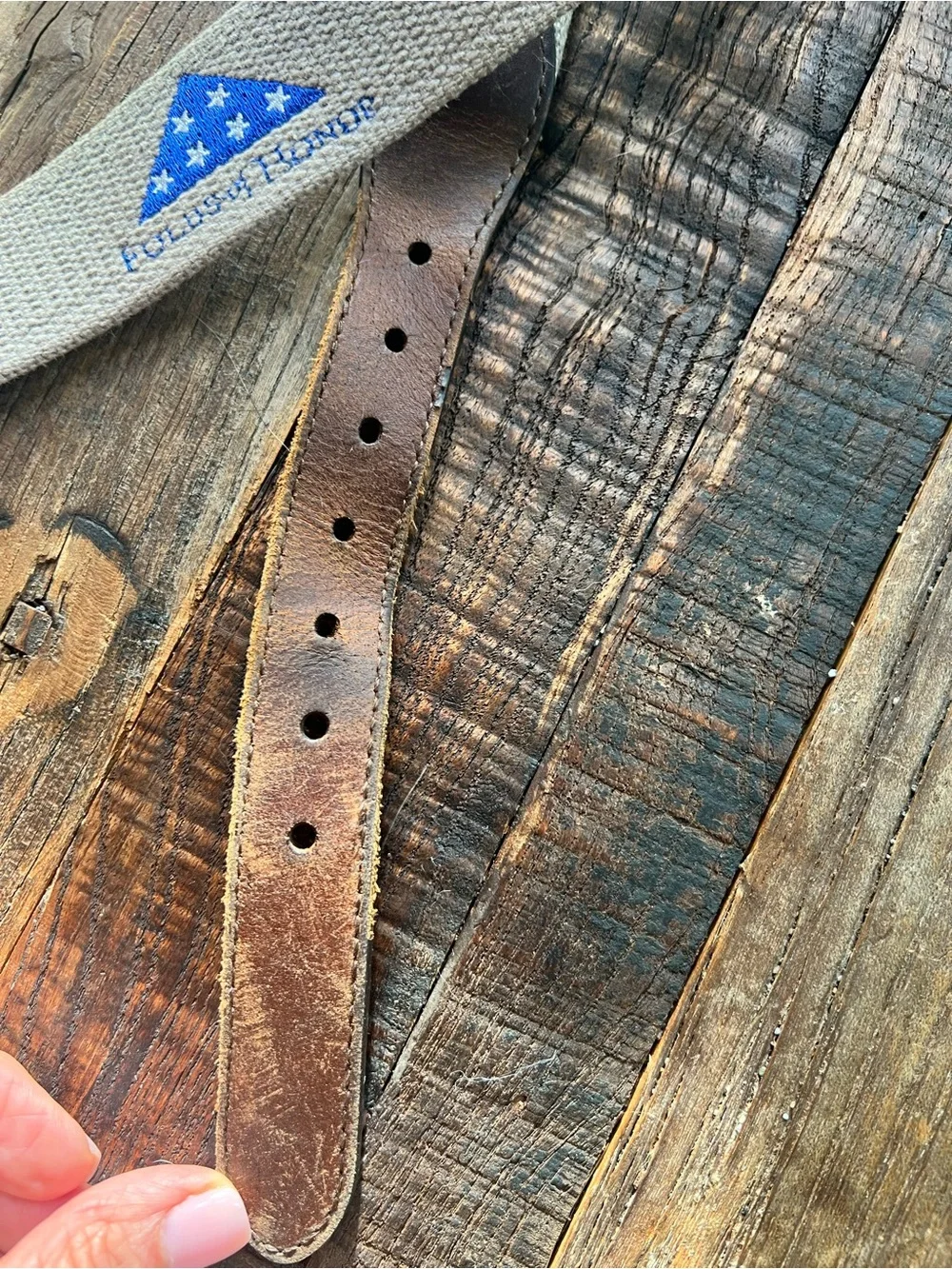 Canvas and Leather Men’s Belt with Blue Flag Accent folds of Honor